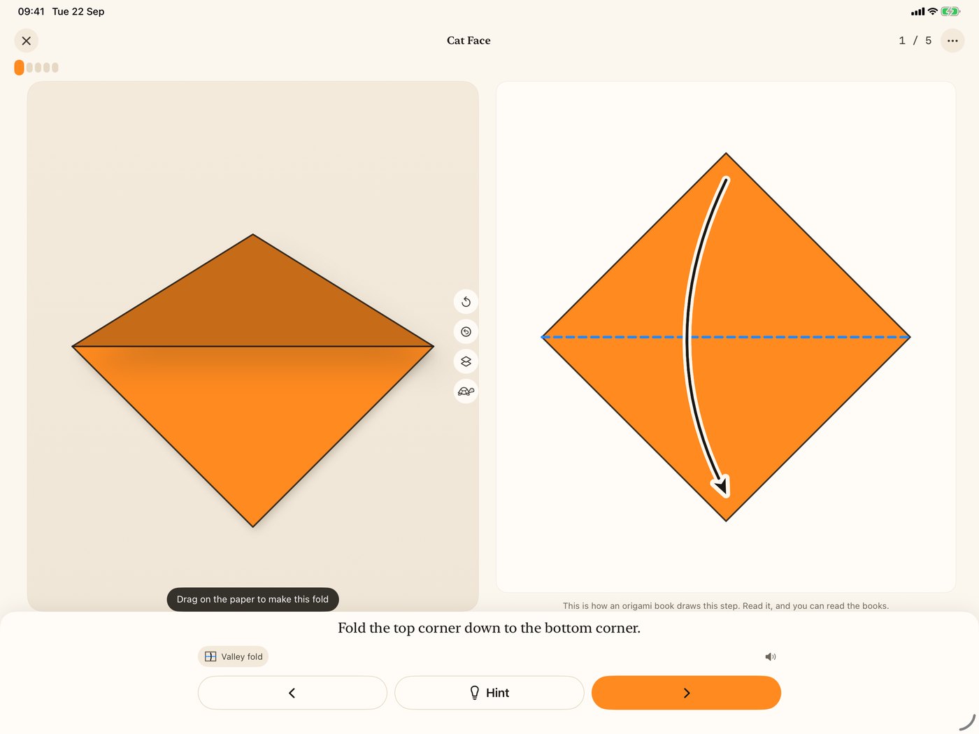 iPad in landscape showing the live fold beside the book-style diagram
