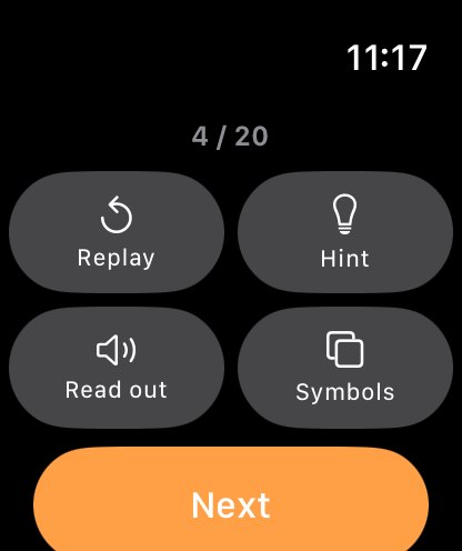 Apple Watch control cluster: replay, hint, read out, symbols and next